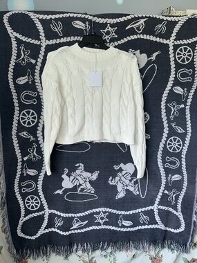 pistola Cream Cable Knit Cropped Crewneck Sweater